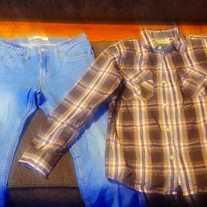 Boys size 14/16 long sleeve button down shirt with Levi's jeans